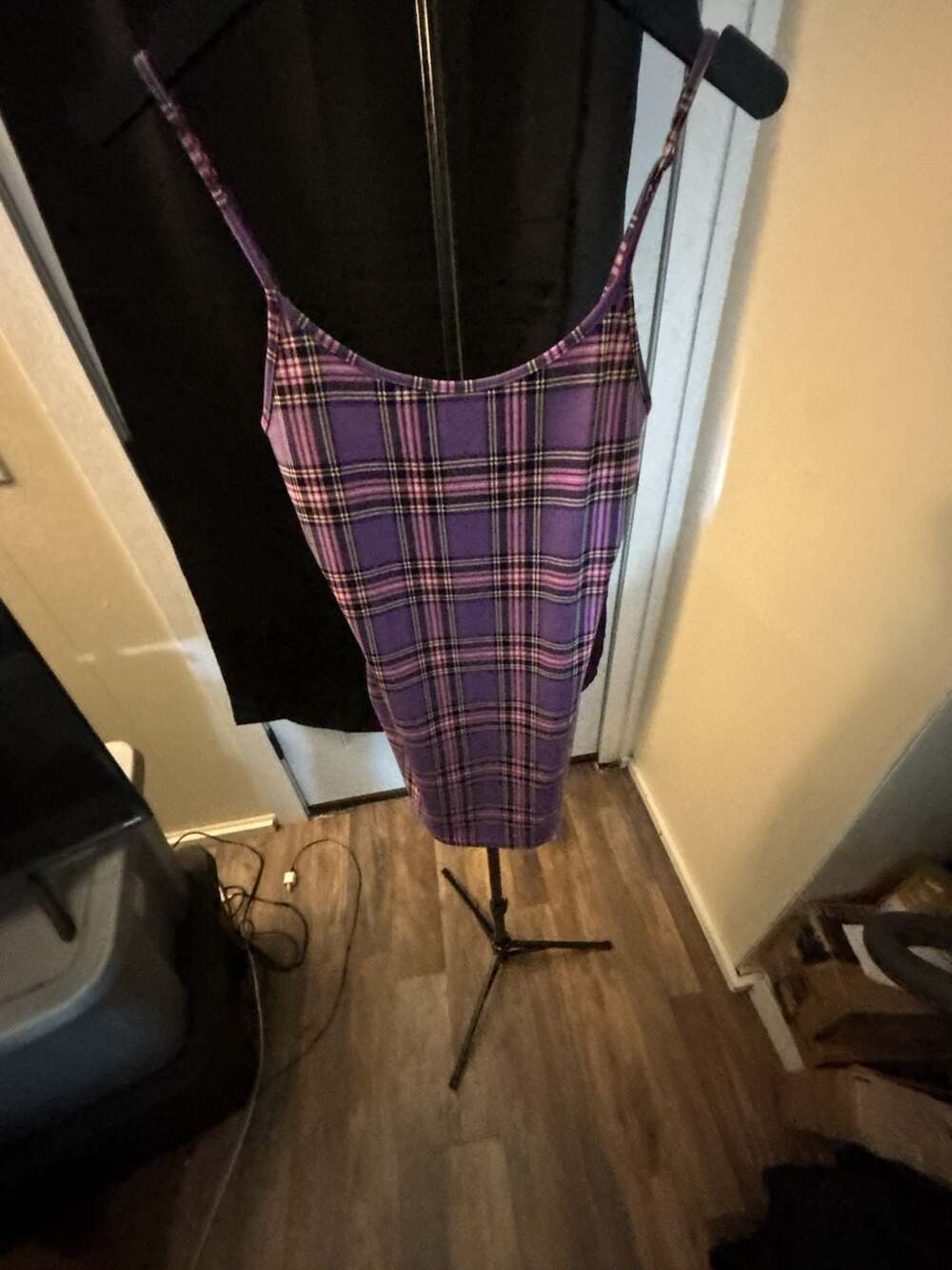 SHEIN Plaid Spaghetti Strap Bodycon Mini Dress Purple Size M